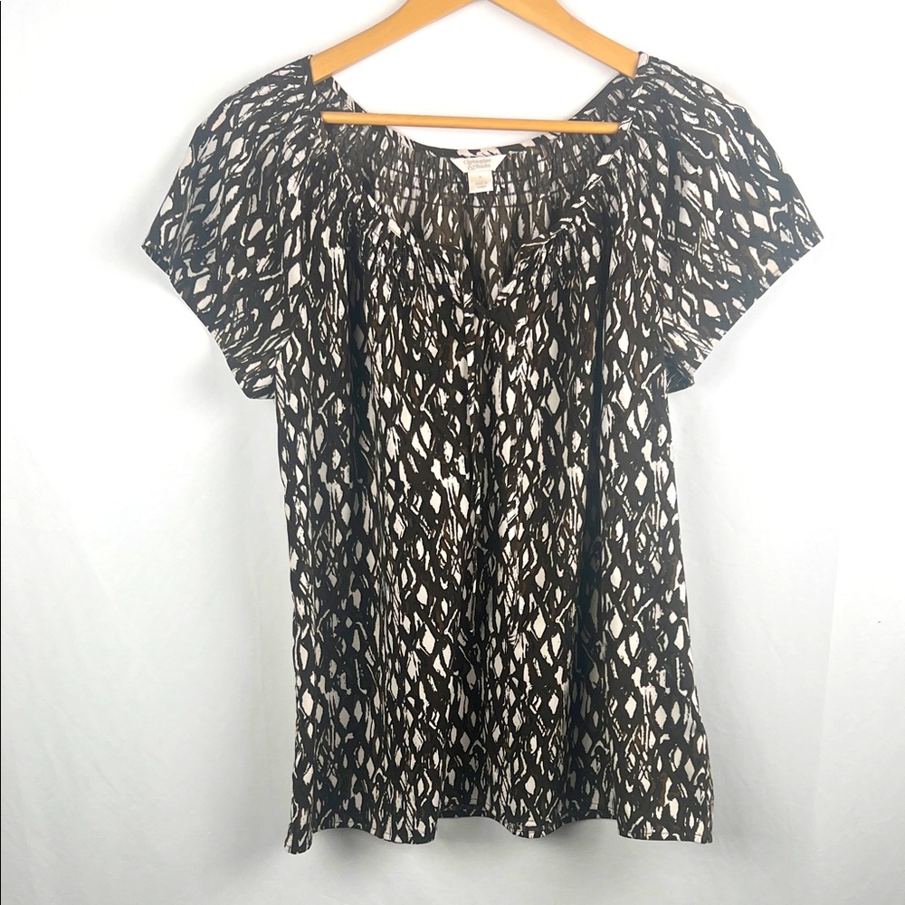 Christopher & Banks Elegant Brown‎ and White Blouse Women’s Size XL Polyester